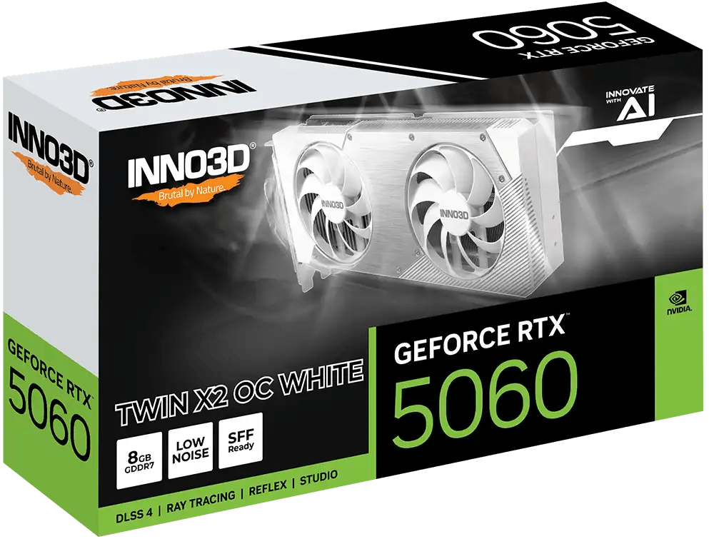 INNO3D GeForce RTX™ 5060 Twin X2 OC WHITE 8GB GDDR7 Graphic Card | N50602 - 08D7X - 195070W - Vektra Computers LLC INNO3D GeForce RTX™ 5060 Twin X2 OC WHITE 8GB GDDR7 Graphic Card | N50602 - 08D7X - 195070W - Vektra Computers LLC